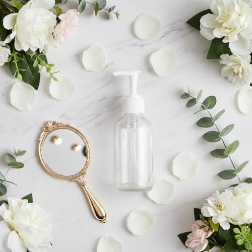 JUVITUS 4 oz Clear Glass Boston Round Bottles with Lotion Pumps, 6 Pack