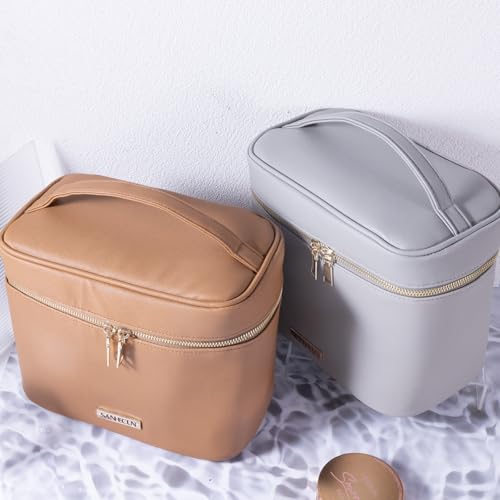 SANHECUN 3-Piece Grey Travel Cosmetic Makeup Bag Set with Organizer and Handles