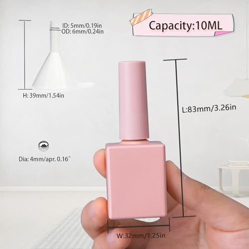 Agidea 6-Pack 10ml Pink Opaque Glass Nail Polish Bottles with Brush & Funnel