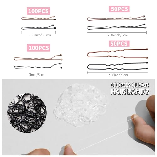 400PCS Brown & Black Bobby Pins Set with Hair Bands - 1.38 to 2.36 Inch
