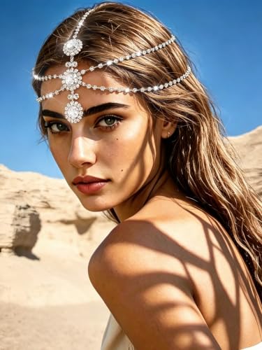 Silver Rhinestone Indian Head Chain for Women Bridal Forehead Jewelry Wedding Accessory