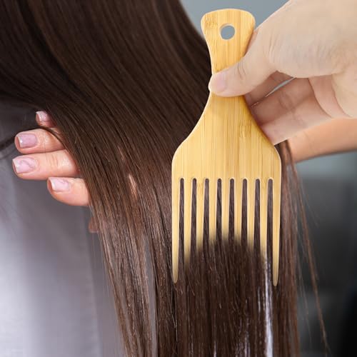 Bamboo Afro Hair Pick Comb Set - 2 Pack Wide Tooth Detangling Combs