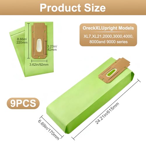 9 Pack Oreck Type CC Vacuum Bags for XL Upright Cleaners