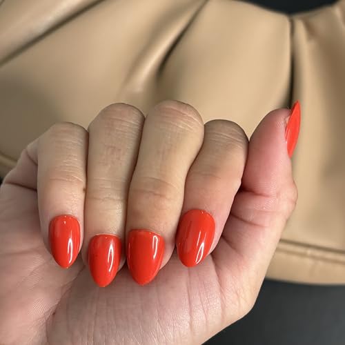 HAPPY HOUR Short Round Press-On Nails - Bright Orange-Red Glossy Finish