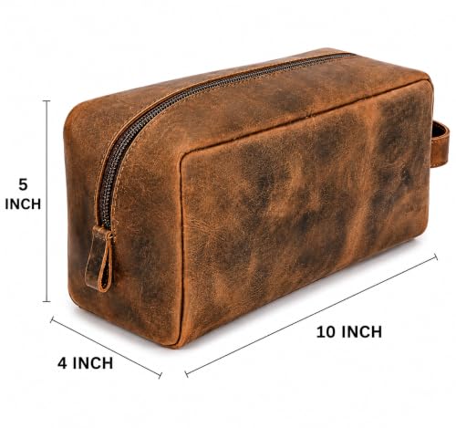 Oil Pull Up Leather Toiletry Case - Premium Dopp Kit Organizer