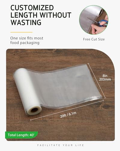 Syntus Vacuum Sealer Bags - 2 Rolls 8" x 20' BPA Free, Compatible with Most Sealers