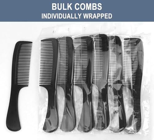 30 Pack Black Plastic Hair Combs - Individually Wrapped, Bulk Hair Grooming Tools - Gisdo