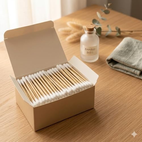 1050pcs CGR Organic cotton Swabs, 100% Cotton Double-Tipped, Bamboo Sticks(compostable), Travel Pack(3 Pack of 350 Swabs Total)
