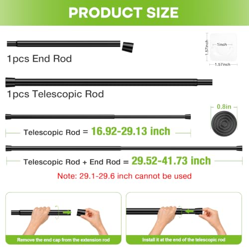 Adjustable Spring Tension Curtain Rods - 2 Pack, 17-41 Inch Black