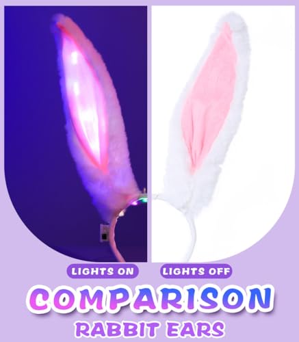 Uranian White Light Up Bunny Ears Headband for Women Cosplay Costume Accessories