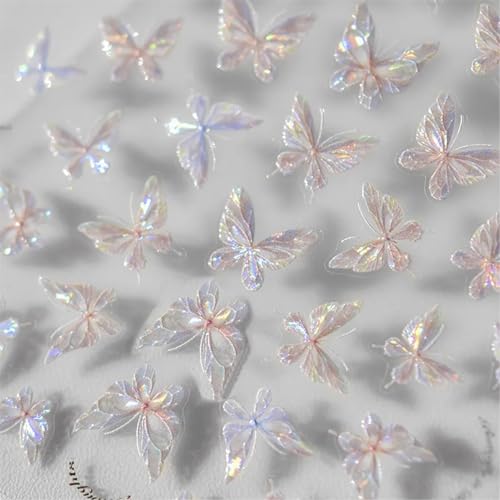 3D Aurora Butterfly Nail Art Stickers - 6 Sheets Self-Adhesive