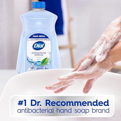 Dial Antibacterial Defense Foaming Hand Soap + Aloe, Spring Water Scent, 52 Fl Oz Hand Soap Refill, Dermatologist-Tested, Gentle on Skin