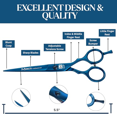Macs Professional 5.5” Razor Edge Hair Cutting Scissors Kit with Combs & Pouch - Men & Women, Japanese Steel, Lightweight