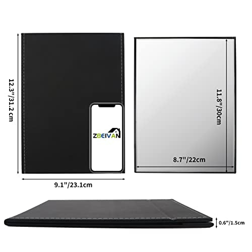 Extra Large Portable Folding Makeup Mirror with Stand - 12x9 Inch Black PU