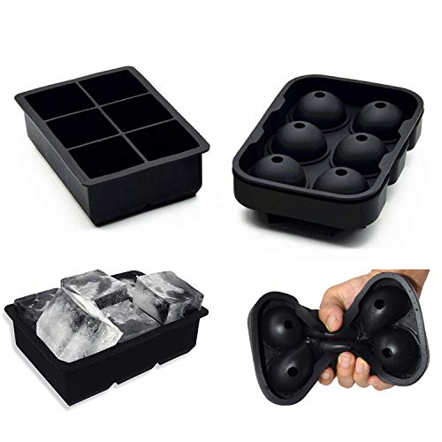 Helpcook Large Ice Cube Trays Set of 2 - Silicone Ice Molds for Whiskey & Cocktails