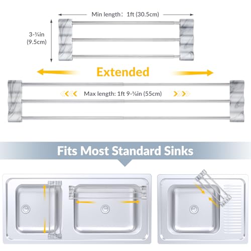 Tomorotec Adjustable Over-The-Sink Kitchen Rack – BPA-Free, Slim Design for Dishcloths & Sponges