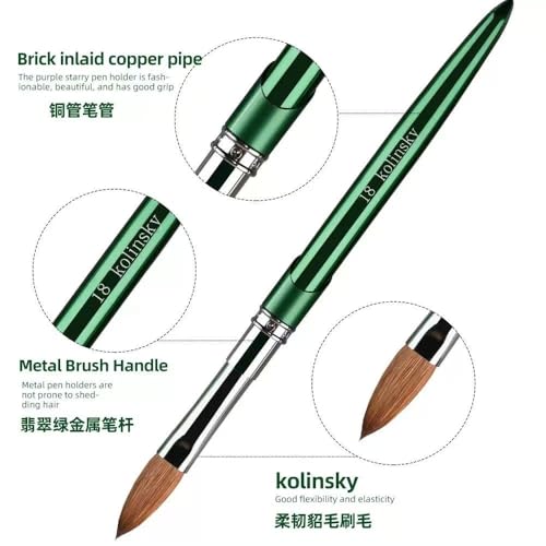 Kolinsky Acrylic Nail Brush Size 10 - Green Chrome Handle