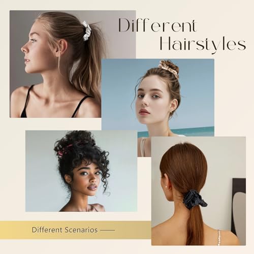 ZIMASILK 100% Pure Mulberry Silk Hair Scrunchies - 3 Pack Black