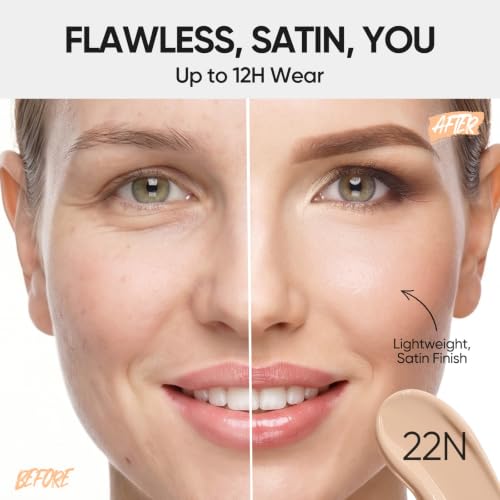 SKINTIFIC Full Coverage Cushion Foundation 22N Shell Beige - Satin Glow, Oil-Control & Waterproof BB Cream