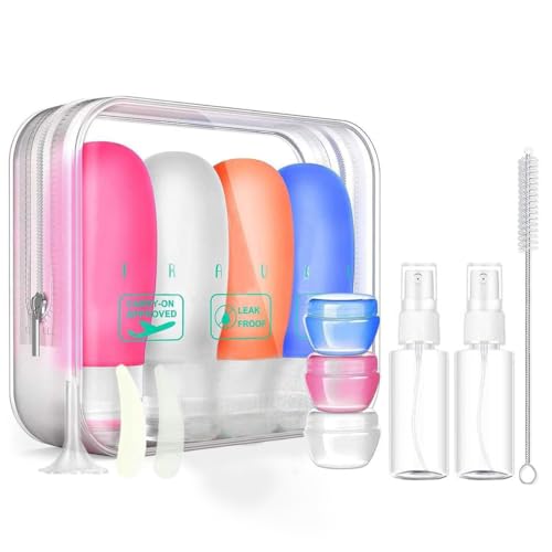 Teapile 4-Pack 3oz Leak-Proof Silicone Travel Bottles with Toiletry Bag