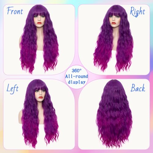 WGPFWIG Bright Purple Ombre Wig 27'' Curly Heat-Resistant Synthetic, Cap Included