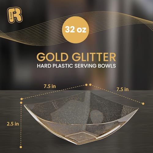 R-kay 6 Pack Gold Glitter Plastic Serving Bowls - 32 Oz Heavy Duty for Parties