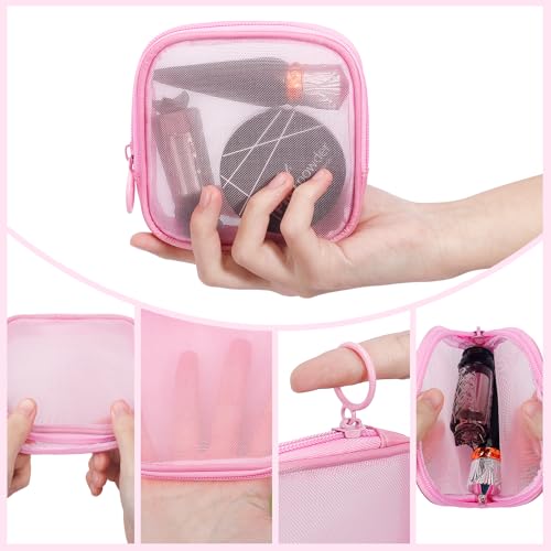 Mini Zipper Nylon Mesh Pouches - 4 Pack Cosmetic Bags (White, S)