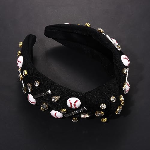 Baseball Knotted Headband for Women - Rhinestone Sport Hairband
