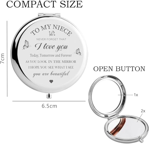 KGKAIMIZL Niece Makeup Compact Mirror Silver Gift for Niece - Variation 3