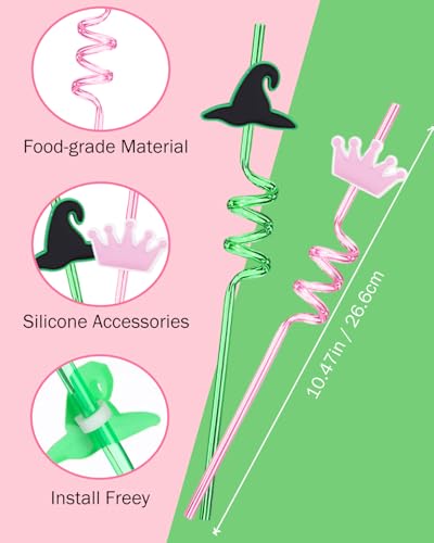 Wicked Straws Party Favors - Reusable Witch Hat & Crown Straws, 12 Pack