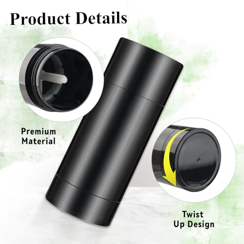 1 Pack 12x 0.5oz Black Refillable Deodorant Containers for DIY Lip Balm, 30x70mm Twist-Up