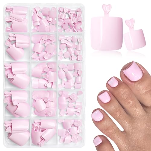 AddFavor Light Pink Press On Toenails 160pcs Full Cover Fake Toe Tips with Adhesive Tabs