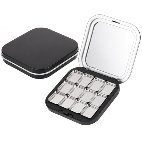 Magnetic Empty Makeup Palette Set - 2 Pack, 12 Grids for Eyeshadow, Blush & Lipstick, Travel Cosmetic Organizer
