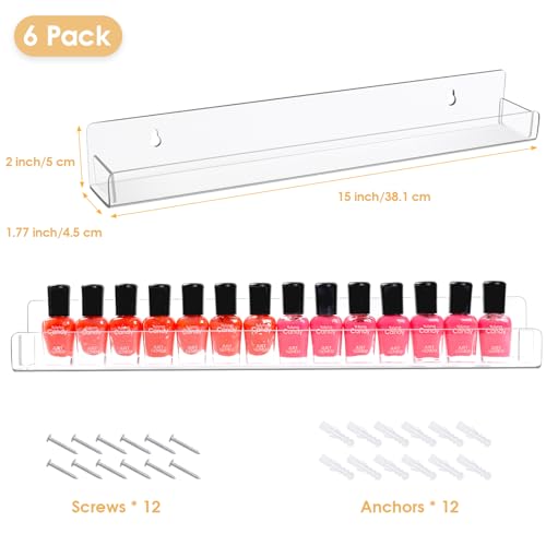 Wall-Mounted Nail Polish Organizer Rack - 6 Pack Acrylic Shelf