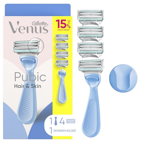 Gillette Venus Pubic Hair & Skin Razor Handle + 4 Refills, Sensitive Skin