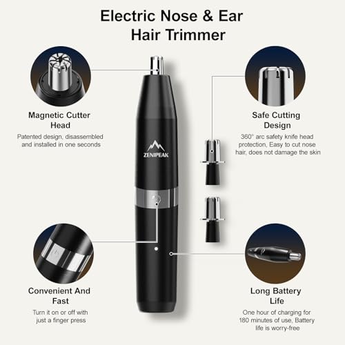 Professional Nose Hair Trimmer for Men & Women, USB-C Rechargeable Electric Ear & Nasal Clipper, Micro-Vacuum, Painless 8000 RPM, 3 Patented Magnetic Heads, Waterproof Travel Kit.