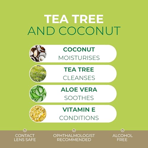 NOVEHA 60PCs Tea Tree & Coconut Oil Eyelid & Lash Wipes - For Demodex, Blepharitis & Itchy Eyes, Individually Wrapped Eyelash Wipes With Aloe Vera, Natural Makeup Remover & Daily Eye Cleanser