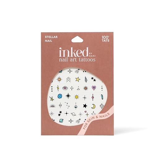 INKED by Dani Stellar Water Transfer Nail Art Tattoos - Stars & Planets, Vegan & Waterproof, Easy to Apply, Long-lasting
