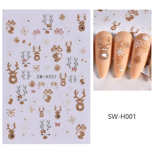 Gold Christmas Nail Stickers Set - Self-Adhesive Winter Holiday Nail Decals for Women
