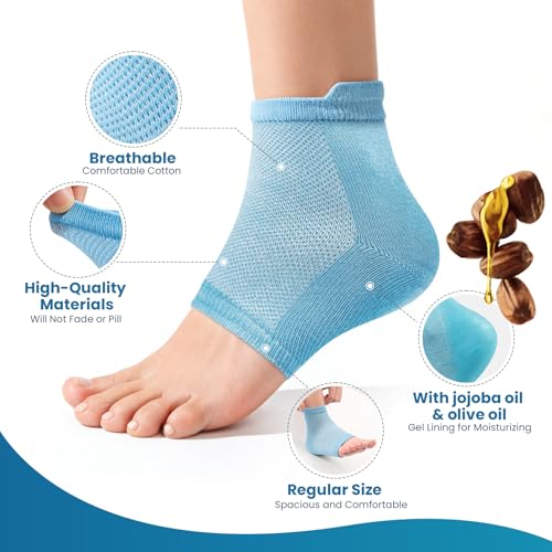 Kimihome Moisturizing Heel Socks - Jojoba & Olive Oil, 2 Pairs, Blue Calm