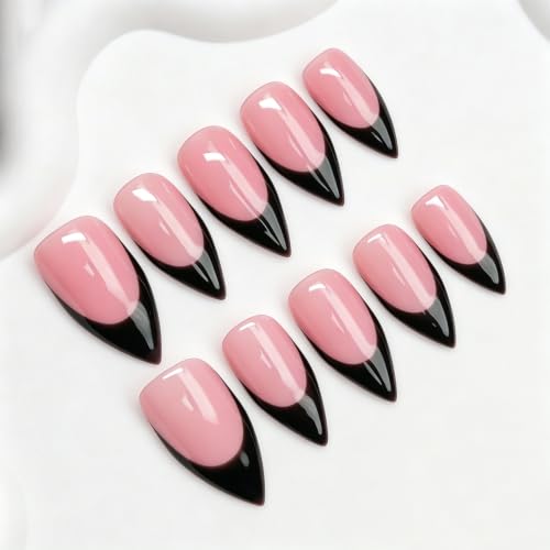 White French Tip Stiletto Press On Nails - Handmade Pen Shape Fake Nails