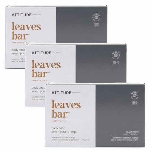 Vegan Natural Body Soap Bar with Peppermint & Orange - Eco-Friendly, Cruelty-Free, 4oz Pack of 3