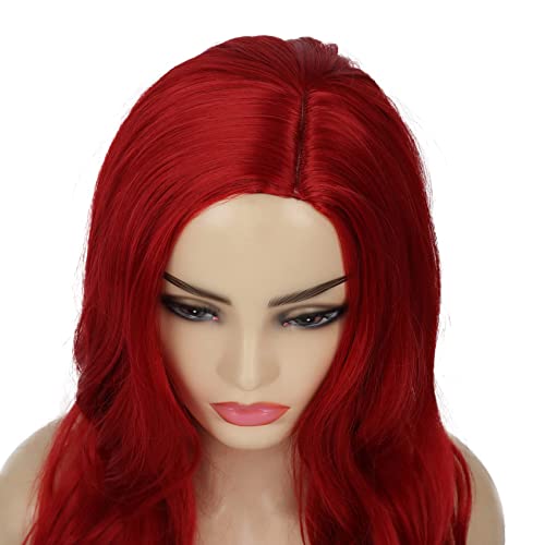 Bright Red Long Wavy Wig for Women - Heat Resistant Cosplay & Party Use