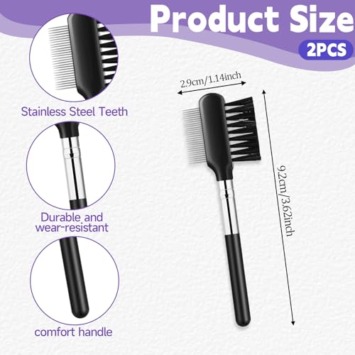 Travel Eyelash Comb Set - 2 Pack Metal Eyelash Separator & Eyebrow Brush