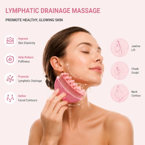 Pink Contour Face Brush Set with Gua Sha & Cleaning Pad – Skincare & Facial Massage Kit