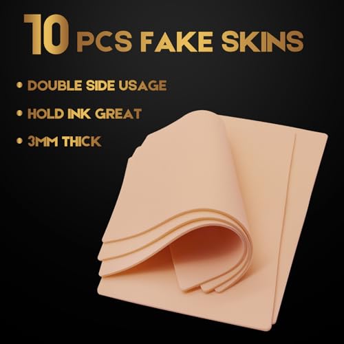 Jconly 3mm Thick Tattoo Practice Skin - 10 Pack Double-Sided Silicone Sheets