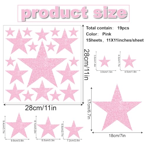 114 Pcs Holographic Pink Star Wall Decals - Waterproof Vinyl Stickers