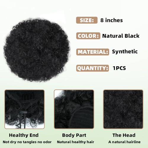 Quesdom Afro Puff Ponytail Extension Synthetic Black 80g Drawstring Clip-In for Black Women (1B Black)