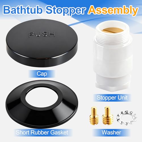 Bathtub Drain Stopper with 3/8'' & 5/16'' Thread Adapters - Matte Black