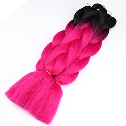 Jumbo Braids Hair Extension (3pcs) - Pure Black & Hot Pink, 24in
